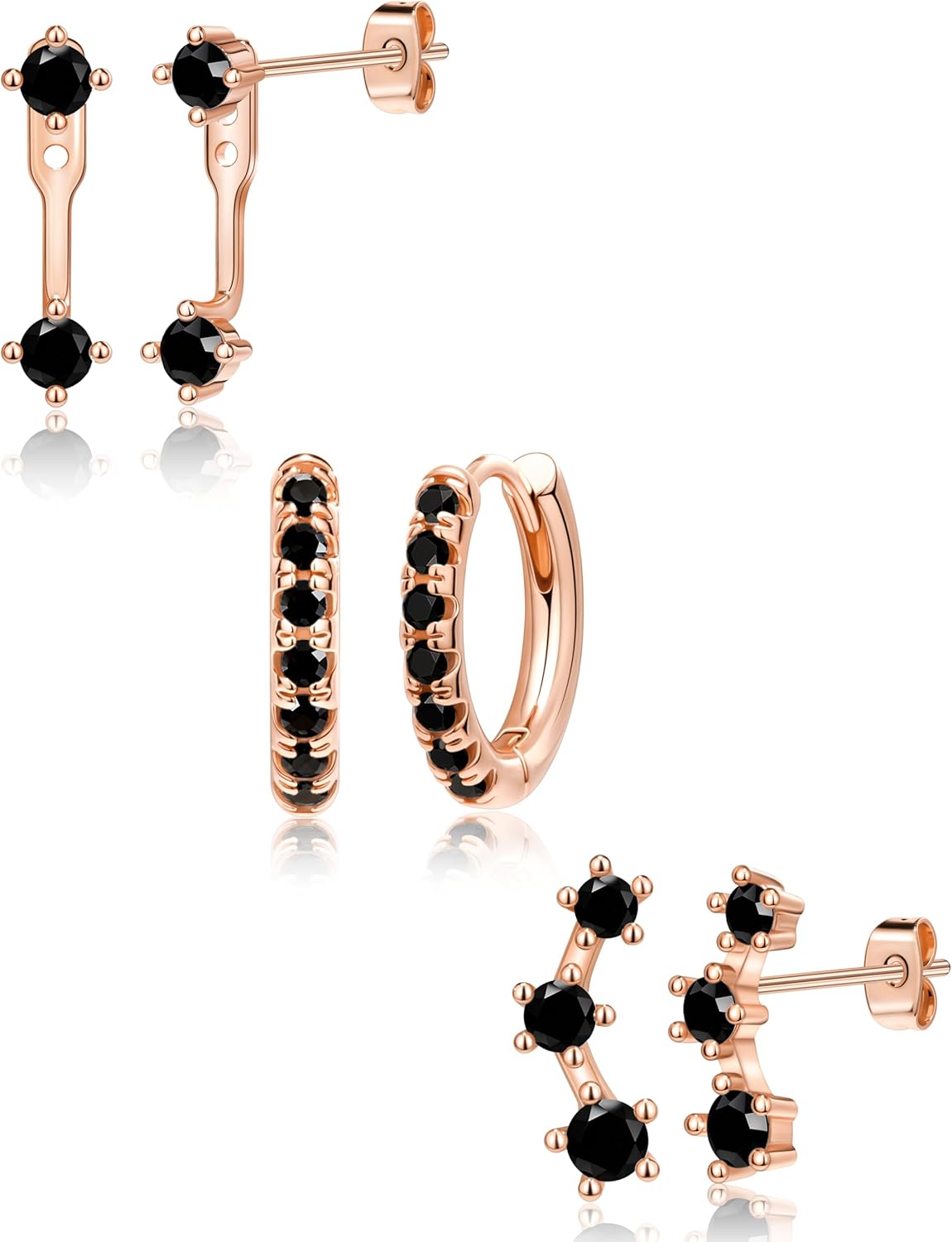 Gold Plated Stud Earrings Stack for Women Trendy, 3 Pairs Small Cute Hoop Jacket Cartilage Earring Set, Fashion Accessories Holiday Western Jewelry Christmas Gifts - 我的商店我的商店我的商店