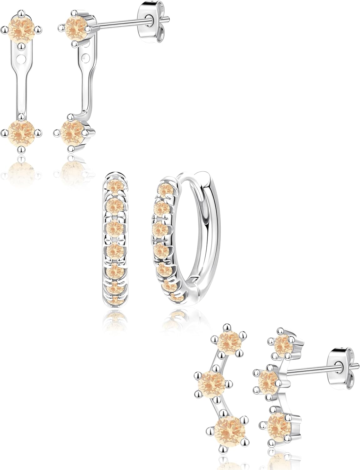 Gold Plated Stud Earrings Stack for Women Trendy, 3 Pairs Small Cute Hoop Jacket Cartilage Earring Set, Fashion Accessories Holiday Western Jewelry Christmas Gifts - 我的商店我的商店我的商店