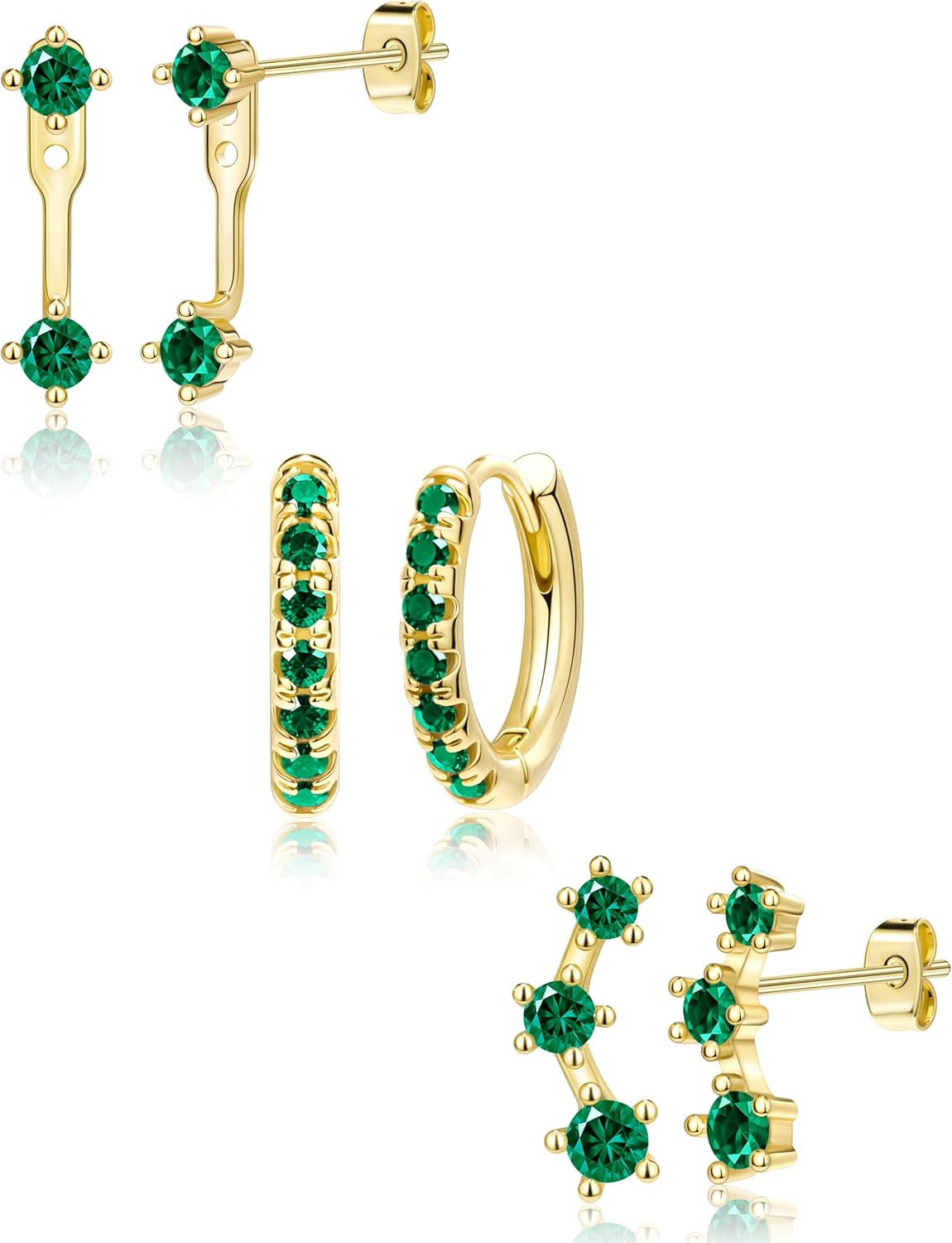 Gold Plated Stud Earrings Stack for Women Trendy, 3 Pairs Small Cute Hoop Jacket Cartilage Earring Set, Fashion Accessories Holiday Western Jewelry Christmas Gifts - 我的商店我的商店我的商店