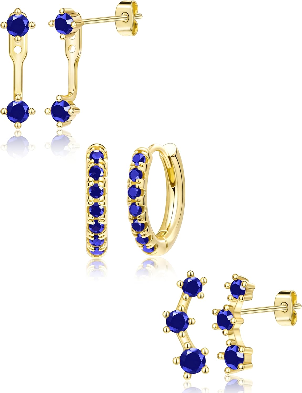 Gold Plated Stud Earrings Stack for Women Trendy, 3 Pairs Small Cute Hoop Jacket Cartilage Earring Set, Fashion Accessories Holiday Western Jewelry Christmas Gifts - 我的商店我的商店我的商店