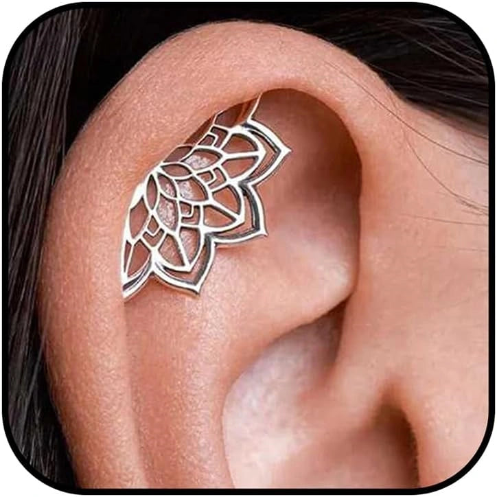 gold-silver-cartilage-helix-earring-for-women-geometric-mandala-lotus-flower-hidden-helix-piercing-earrings-hypoallergenic-cartilage-piercing-earring-jewelry-silver-flower