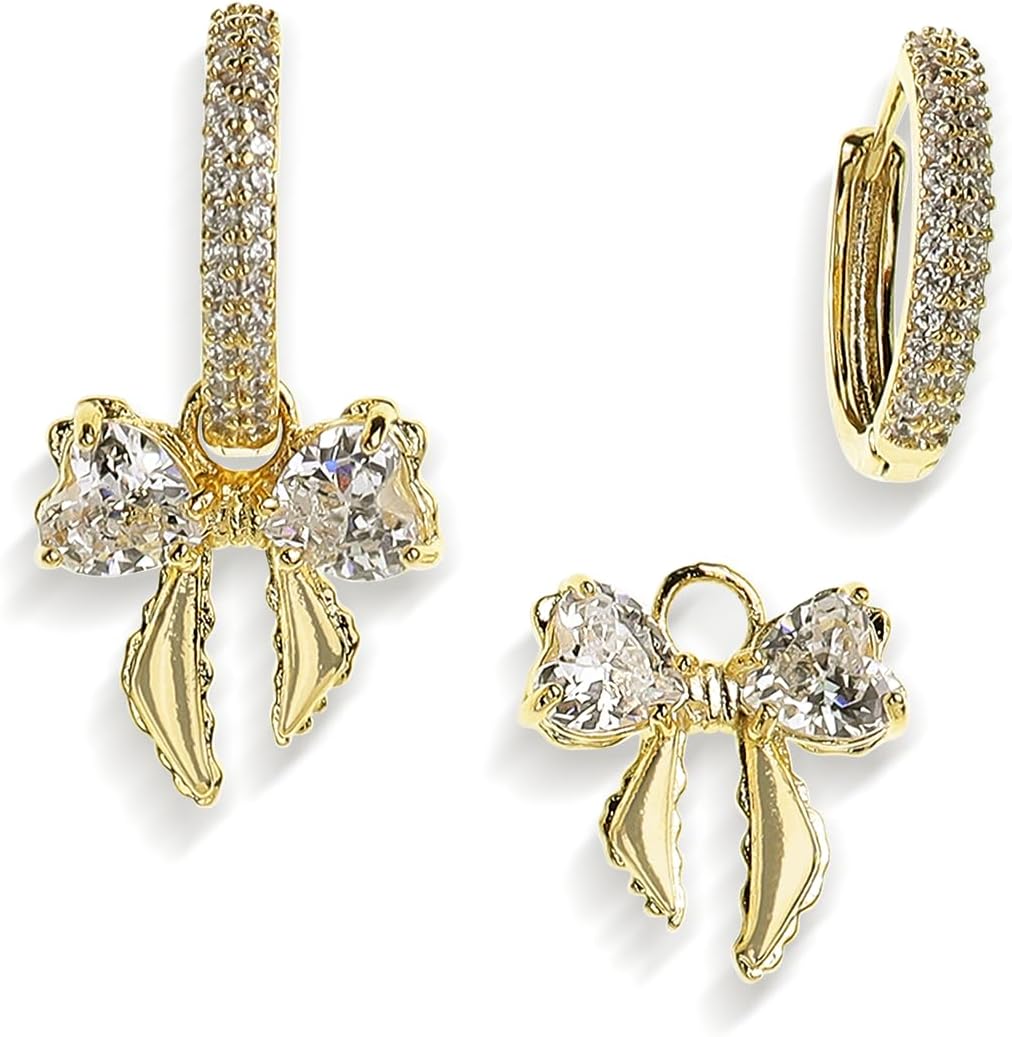 Gold Silver Small Hoop Dangle Earrings for Women, Trendy Dainty Rhinestone CZ Dangling Prom Wedding Leaf Flower Snowflake Butterfly Starfish Fashion Jewelry Gift - 我的商店我的商店我的商店