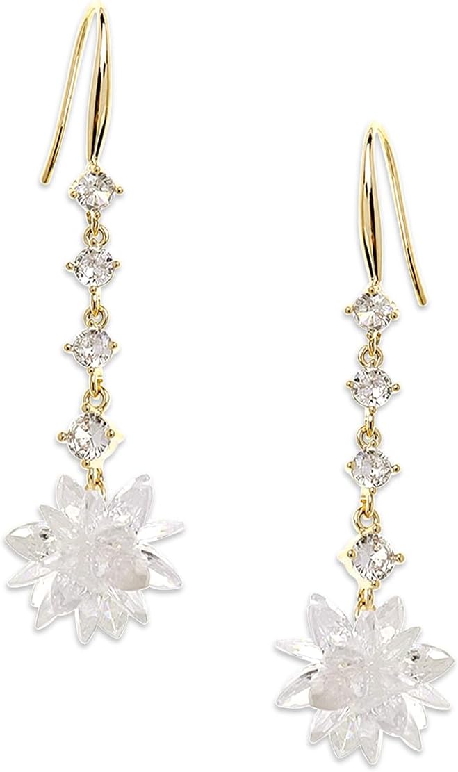 Gold Silver Small Hoop Dangle Earrings for Women, Trendy Dainty Rhinestone CZ Dangling Prom Wedding Leaf Flower Snowflake Butterfly Starfish Fashion Jewelry Gift - 我的商店我的商店我的商店