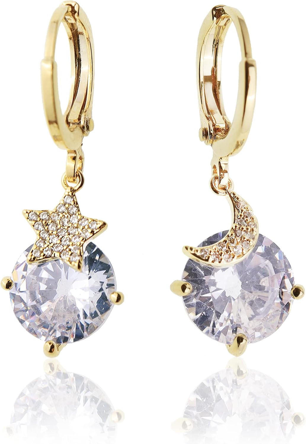 Gold Silver Small Hoop Dangle Earrings for Women, Trendy Dainty Rhinestone CZ Dangling Prom Wedding Leaf Flower Snowflake Butterfly Starfish Fashion Jewelry Gift - 我的商店我的商店我的商店