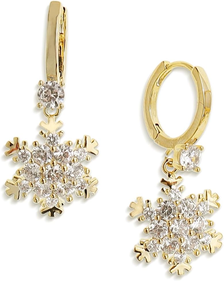 Gold Silver Small Hoop Dangle Earrings for Women, Trendy Dainty Rhinestone CZ Dangling Prom Wedding Leaf Flower Snowflake Butterfly Starfish Fashion Jewelry Gift - 我的商店我的商店我的商店