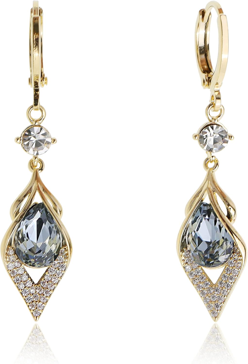 Gold Silver Small Hoop Dangle Earrings for Women, Trendy Dainty Rhinestone CZ Dangling Prom Wedding Leaf Flower Snowflake Butterfly Starfish Fashion Jewelry Gift - 我的商店我的商店我的商店