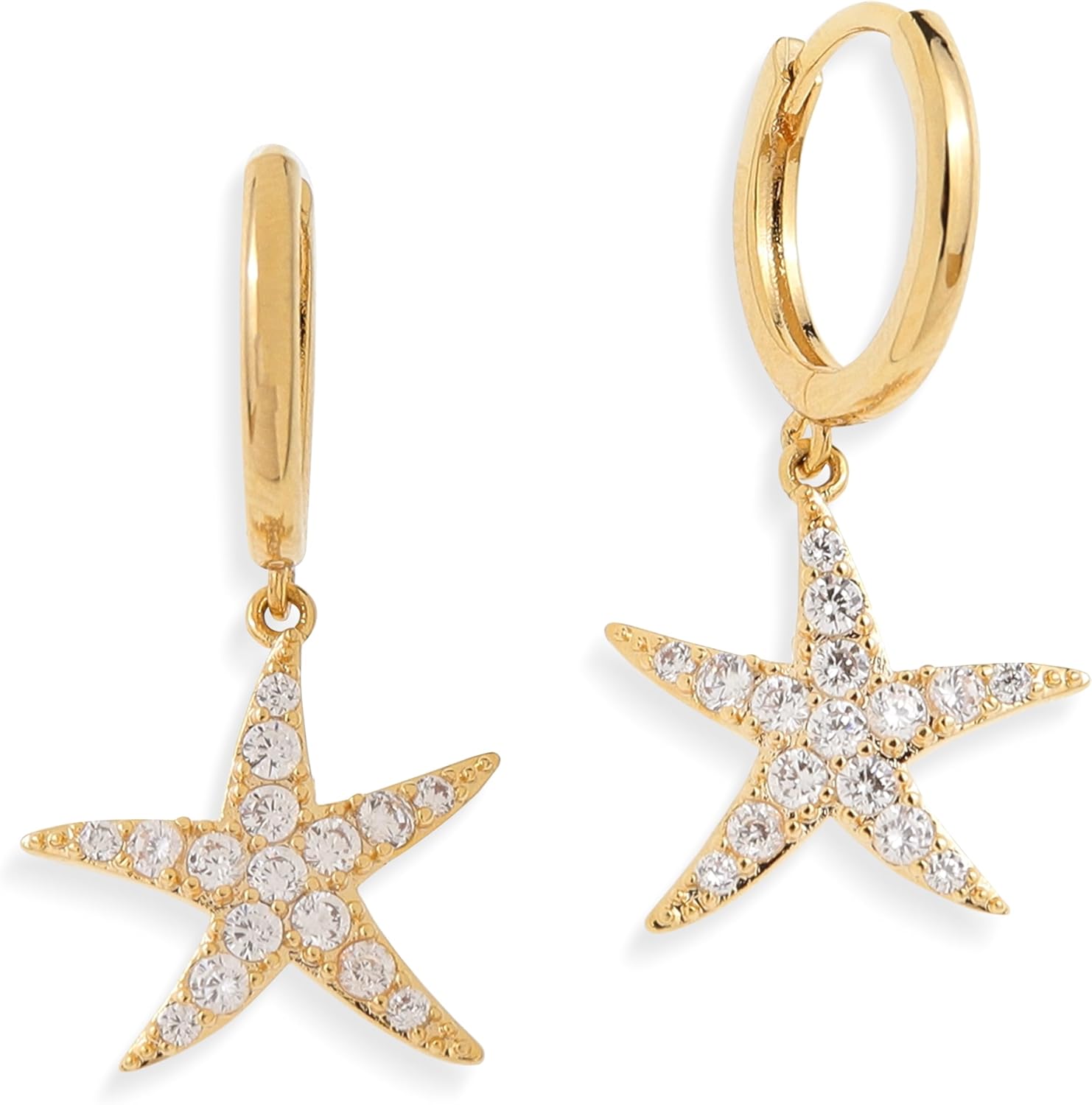 Gold Silver Small Hoop Dangle Earrings for Women, Trendy Dainty Rhinestone CZ Dangling Prom Wedding Leaf Flower Snowflake Butterfly Starfish Fashion Jewelry Gift - 我的商店我的商店我的商店