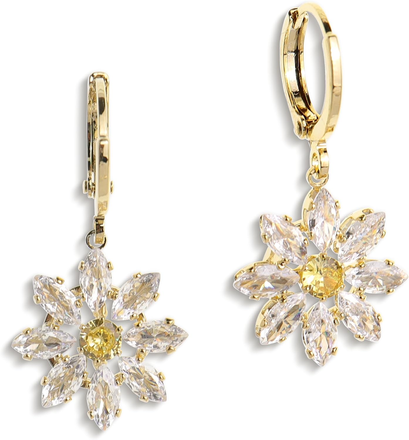 Gold Silver Small Hoop Dangle Earrings for Women, Trendy Dainty Rhinestone CZ Dangling Prom Wedding Leaf Flower Snowflake Butterfly Starfish Fashion Jewelry Gift - 我的商店我的商店我的商店