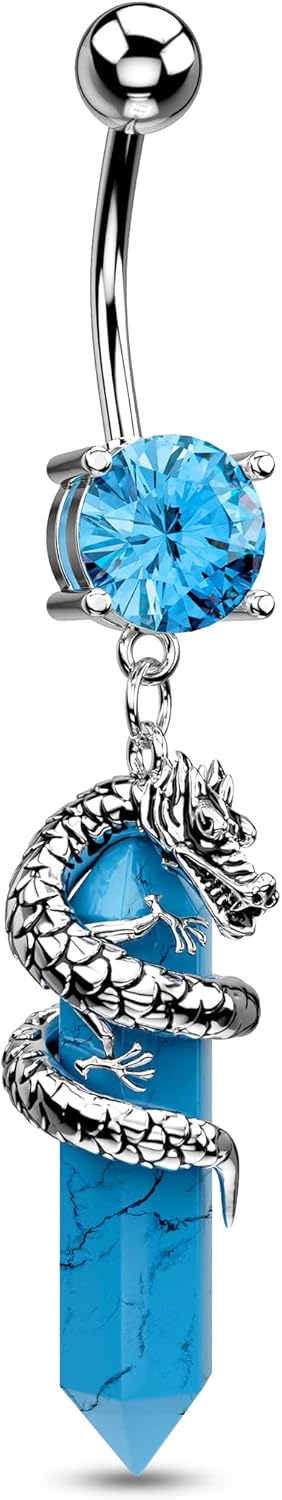 Halloween Belly Button Ring 14G Dragon Dangle Belly Ring Burn Silver Navel Piercing Jewelry Purple Belly Button Piercing - 我的商店我的商店我的商店