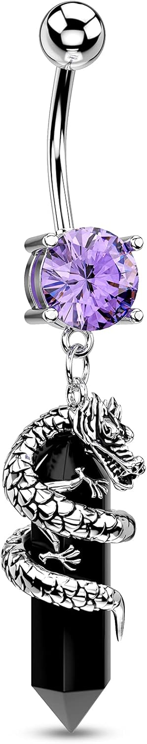 Halloween Belly Button Ring 14G Dragon Dangle Belly Ring Burn Silver Navel Piercing Jewelry Purple Belly Button Piercing - 我的商店我的商店我的商店