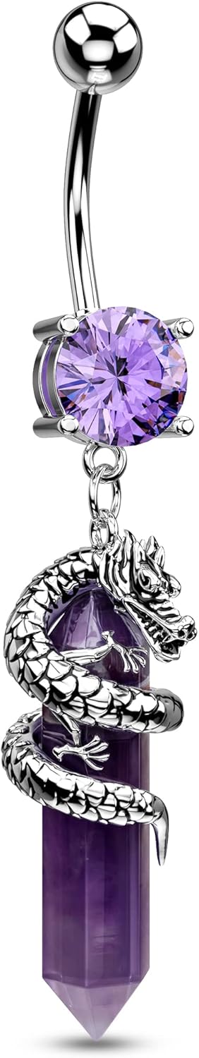 Halloween Belly Button Ring 14G Dragon Dangle Belly Ring Burn Silver Navel Piercing Jewelry Purple Belly Button Piercing - 我的商店我的商店我的商店