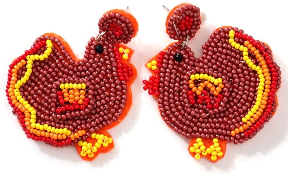 Halloween Thanksgiving Earrings for Women Cute Turkey Cat Beaded Dangle Earrings Statement Trick Treat RIP Earrings Fun Halloween Thanksgiving Holiday Costumes Party Fall Jewelry for women Fall Gifts - 我的商店我的商店我的商店