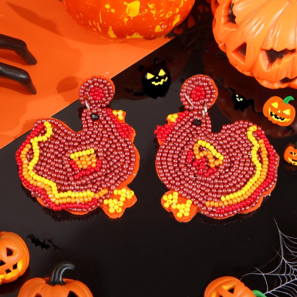 Halloween Thanksgiving Earrings for Women Cute Turkey Cat Beaded Dangle Earrings Statement Trick Treat RIP Earrings Fun Halloween Thanksgiving Holiday Costumes Party Fall Jewelry for women Fall Gifts - 我的商店我的商店我的商店