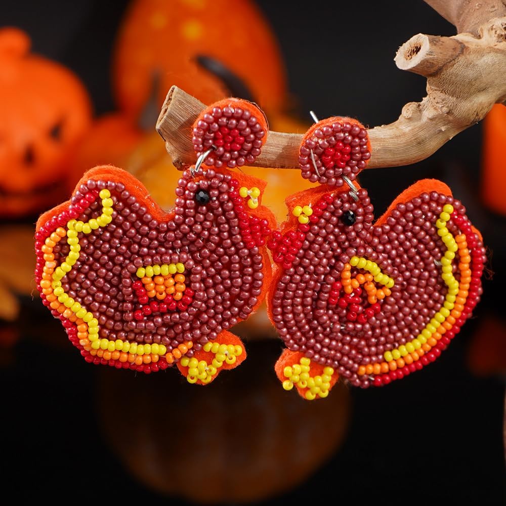 Halloween Thanksgiving Earrings for Women Cute Turkey Cat Beaded Dangle Earrings Statement Trick Treat RIP Earrings Fun Halloween Thanksgiving Holiday Costumes Party Fall Jewelry for women Fall Gifts - 我的商店我的商店我的商店