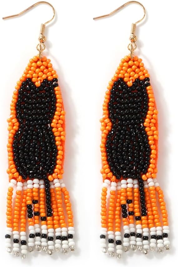 Halloween Thanksgiving Earrings for Women Cute Turkey Cat Beaded Dangle Earrings Statement Trick Treat RIP Earrings Fun Halloween Thanksgiving Holiday Costumes Party Fall Jewelry for women Fall Gifts - 我的商店我的商店我的商店