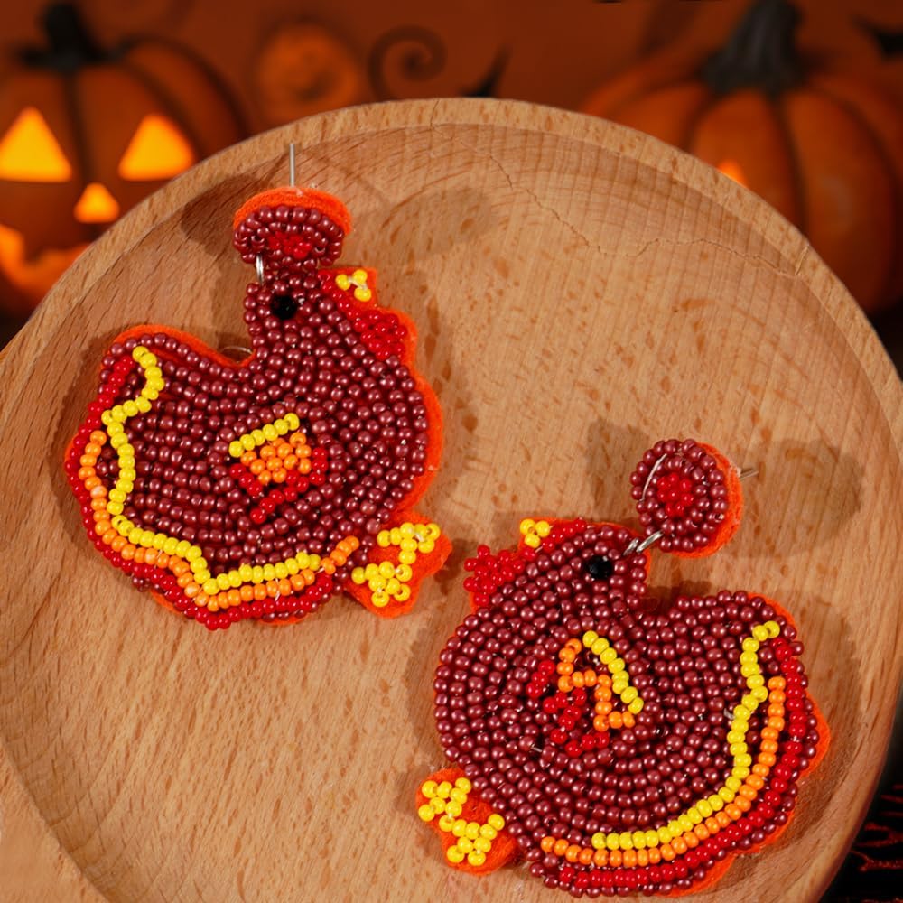 Halloween Thanksgiving Earrings for Women Cute Turkey Cat Beaded Dangle Earrings Statement Trick Treat RIP Earrings Fun Halloween Thanksgiving Holiday Costumes Party Fall Jewelry for women Fall Gifts - 我的商店我的商店我的商店