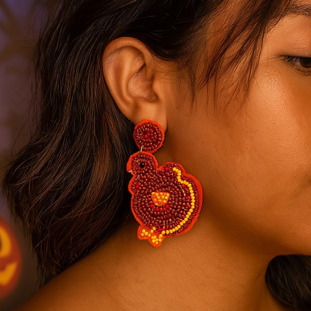 Halloween Thanksgiving Earrings for Women Cute Turkey Cat Beaded Dangle Earrings Statement Trick Treat RIP Earrings Fun Halloween Thanksgiving Holiday Costumes Party Fall Jewelry for women Fall Gifts - 我的商店我的商店我的商店