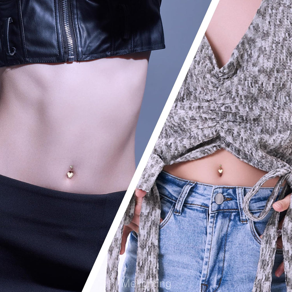 Heart Belly Button Ring 14G Stainless Steel 316L Pink Belly Ring Belly Piercing Opal Steel Gold Belly Piercing Jewelry Navel Ring For Women 10mm - 我的商店我的商店我的商店
