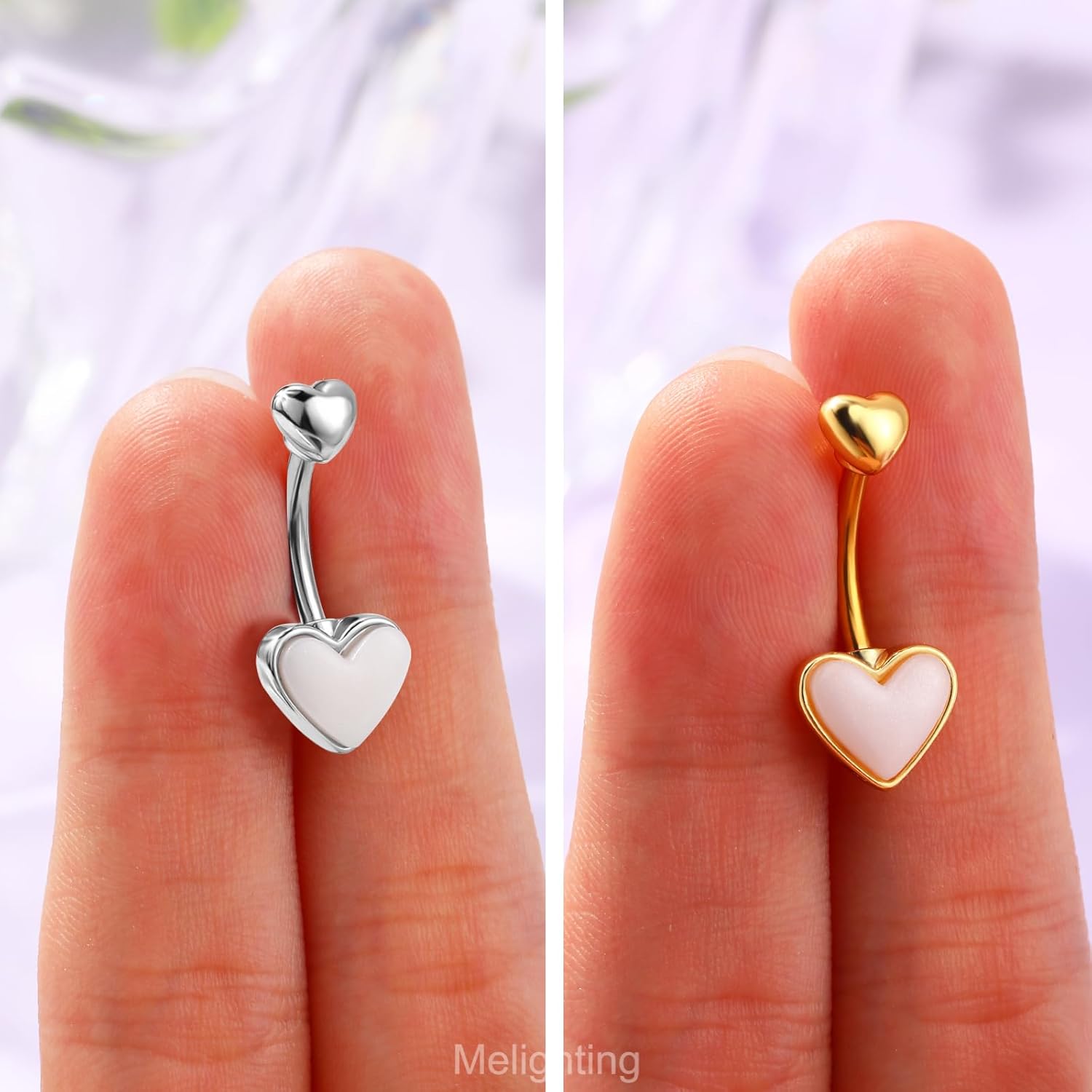 Heart Belly Button Ring 14G Stainless Steel 316L Pink Belly Ring Belly Piercing Opal Steel Gold Belly Piercing Jewelry Navel Ring For Women 10mm - 我的商店我的商店我的商店
