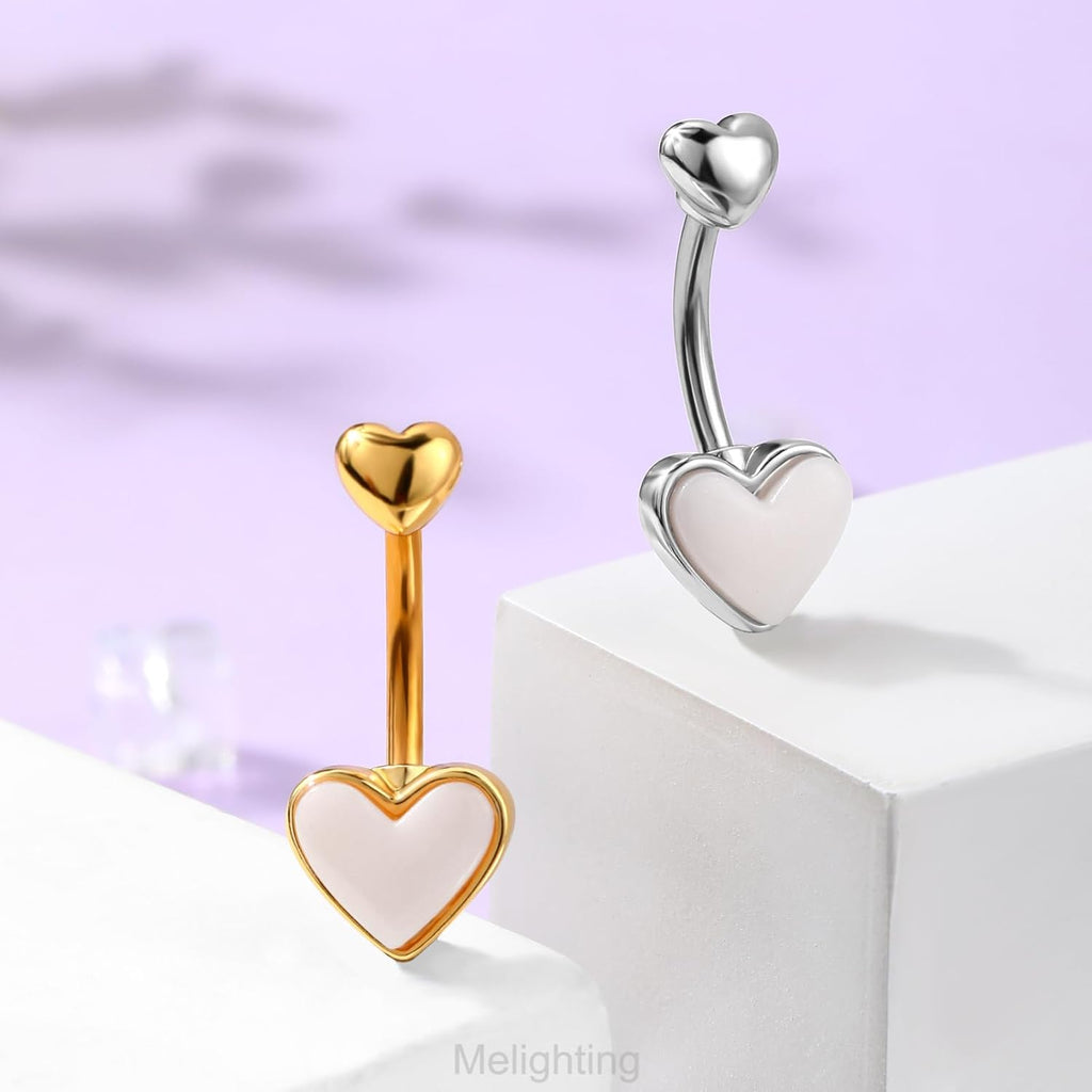 Heart Belly Button Ring 14G Stainless Steel 316L Pink Belly Ring Belly Piercing Opal Steel Gold Belly Piercing Jewelry Navel Ring For Women 10mm - 我的商店我的商店我的商店