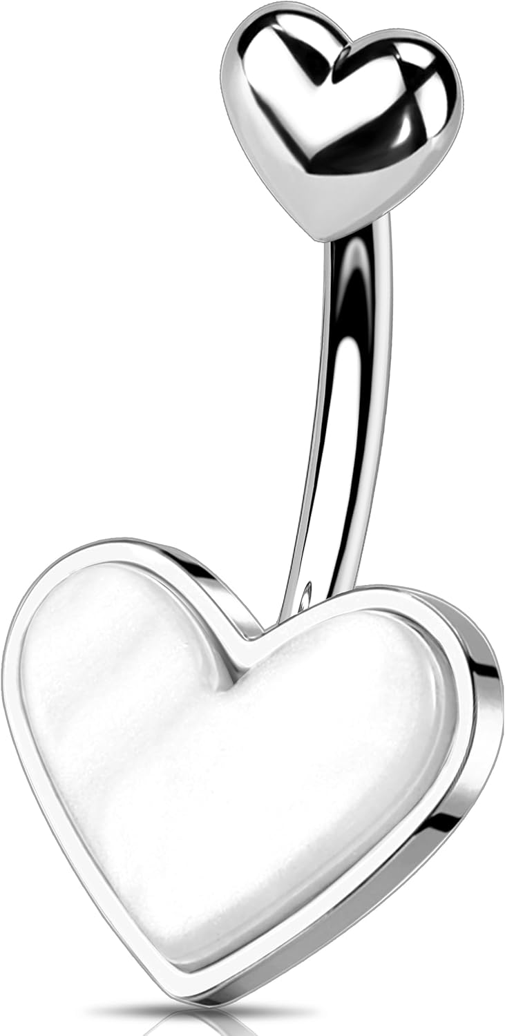 Heart Belly Button Ring 14G Stainless Steel 316L Pink Belly Ring Belly Piercing Opal Steel Gold Belly Piercing Jewelry Navel Ring For Women 10mm - 我的商店我的商店我的商店