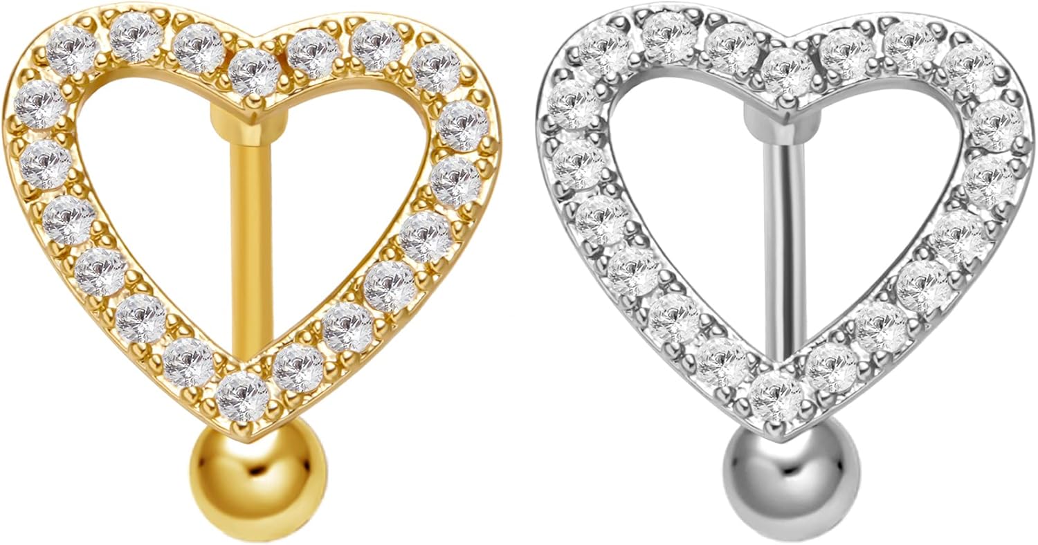 Heart Belly Button Rings CZ Crystal Belly Button Rings 14G Surgical Steel Piercing Jewelry - 我的商店我的商店我的商店