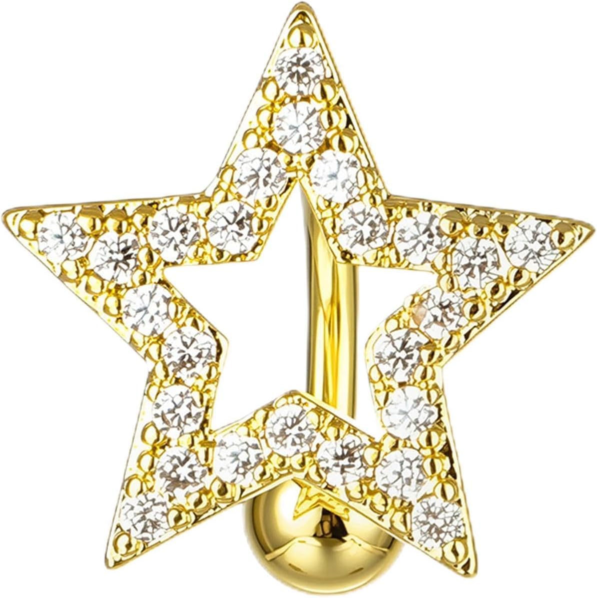 Heart Belly Button Rings CZ Crystal Belly Button Rings 14G Surgical Steel Piercing Jewelry - 我的商店我的商店我的商店