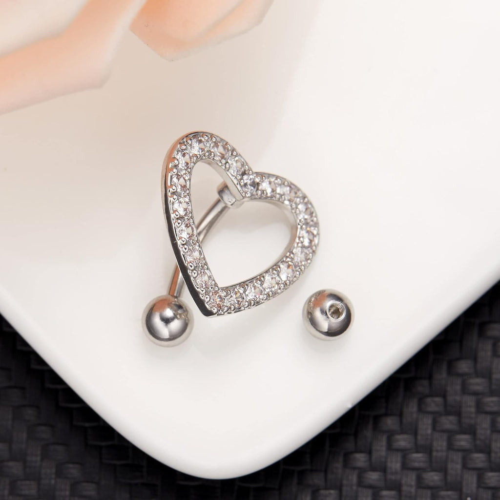 Heart Belly Button Rings CZ Crystal Belly Button Rings 14G Surgical Steel Piercing Jewelry - 我的商店我的商店我的商店