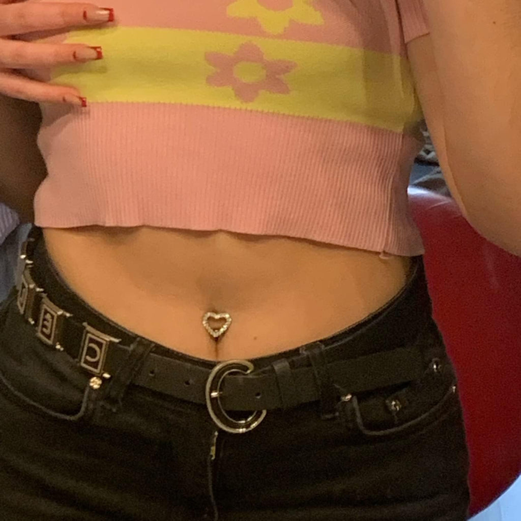 Heart Belly Button Rings CZ Crystal Belly Button Rings 14G Surgical Steel Piercing Jewelry - 我的商店我的商店我的商店