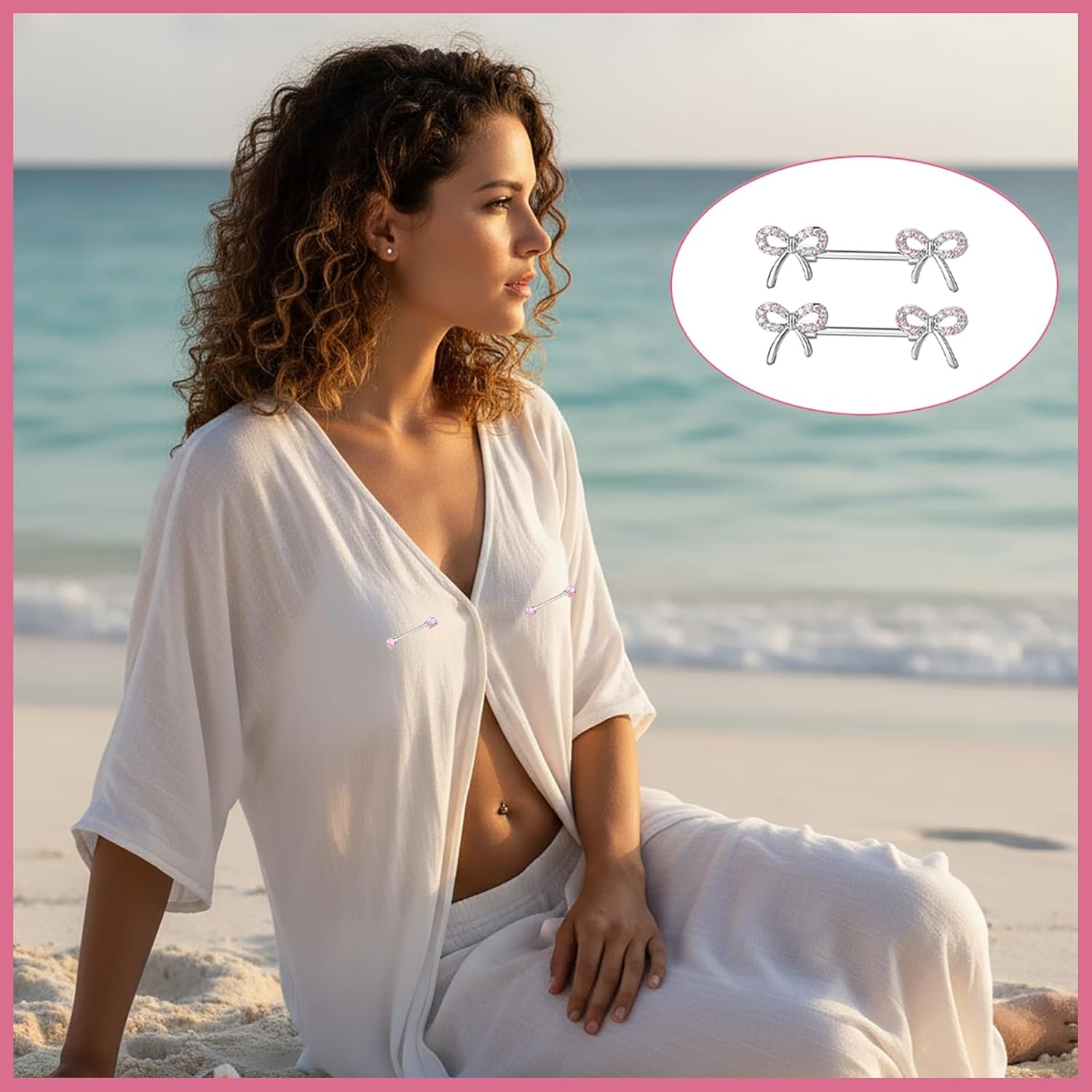 Heart/Bow/Sparkling Diamond Pink Crystal Surgical Steel Nipple Rings Piercing Jewelry - QIAO CrystalQIAO CrystalQIAO Crystal