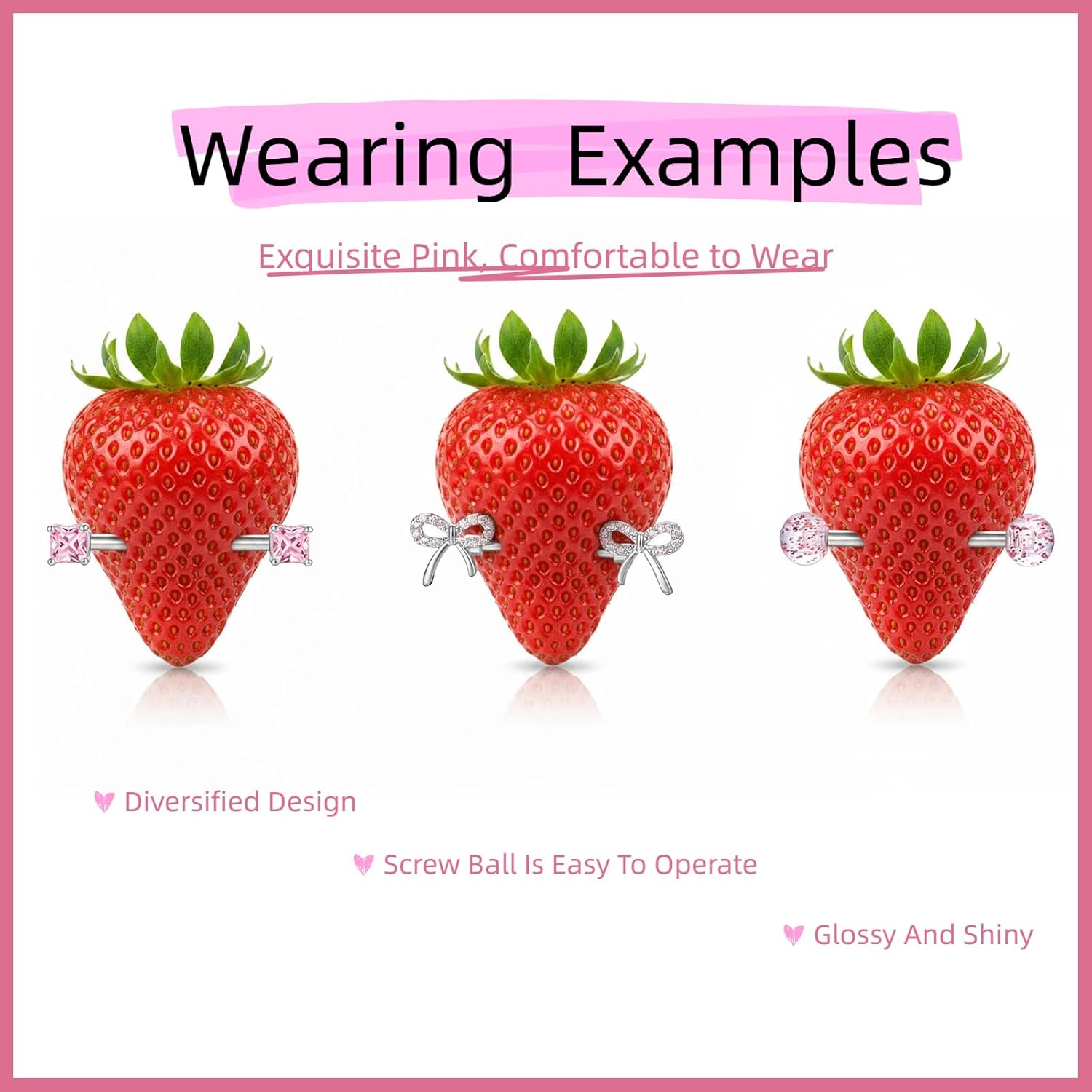 Heart/Bow/Sparkling Diamond Pink Crystal Surgical Steel Nipple Rings Piercing Jewelry - QIAO CrystalQIAO CrystalQIAO Crystal