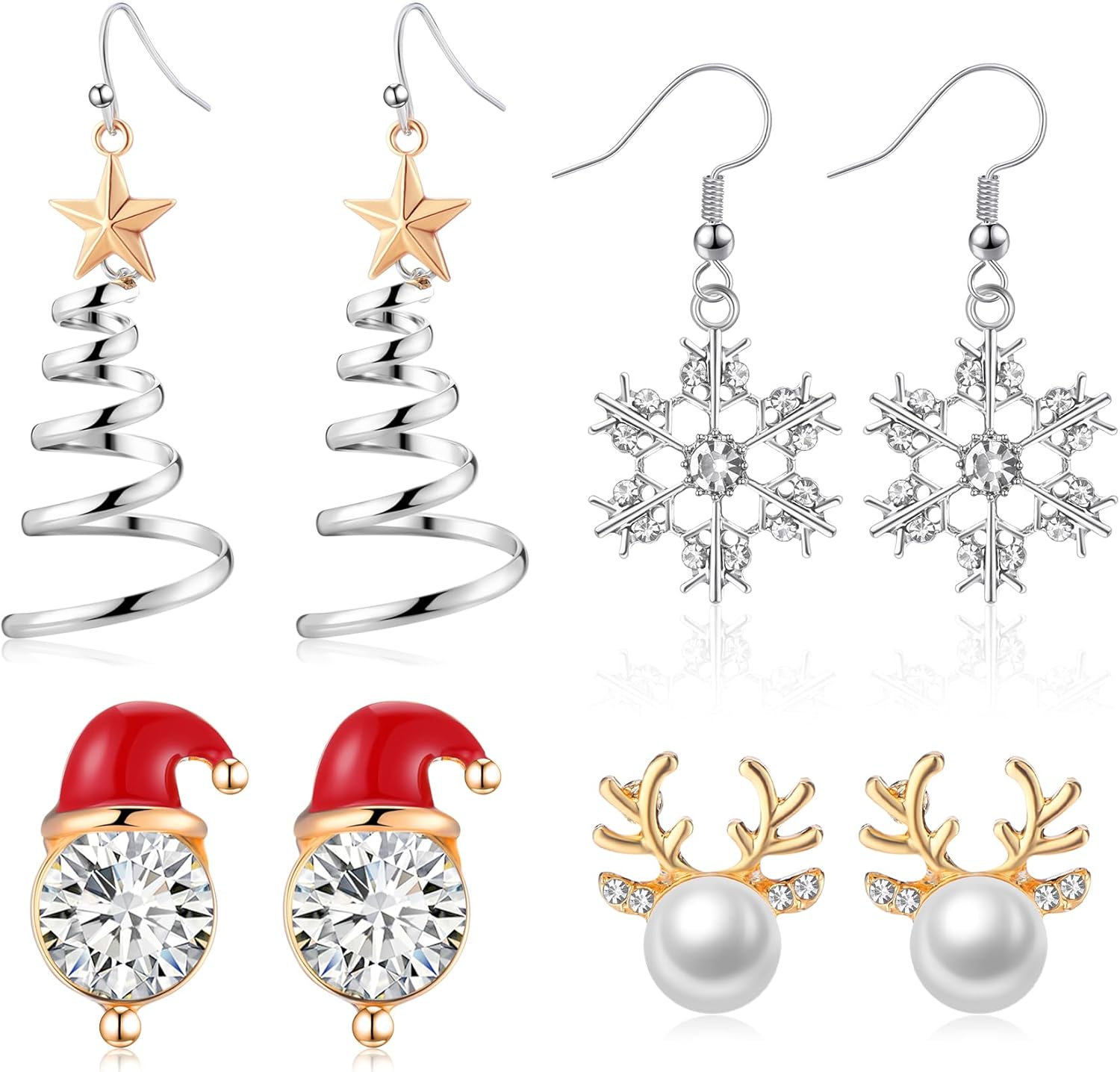 Hicarer 4 Pairs Christmas Dangle Earrings Set Christmas Tree Bell Light Bulbs Hoop Earrings for Holiday Women - QIAO Crystal我的商店QIAO Crystal