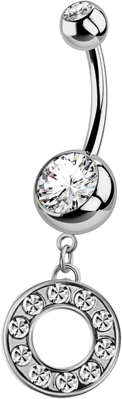 HighSpark Initial Belly Button Rings - 316L Surgical Steel - 14G(1.6mm) - AAA+ CZ Crystals - Silver A - Z Letter Belly Button Rings - 我的商店我的商店我的商店