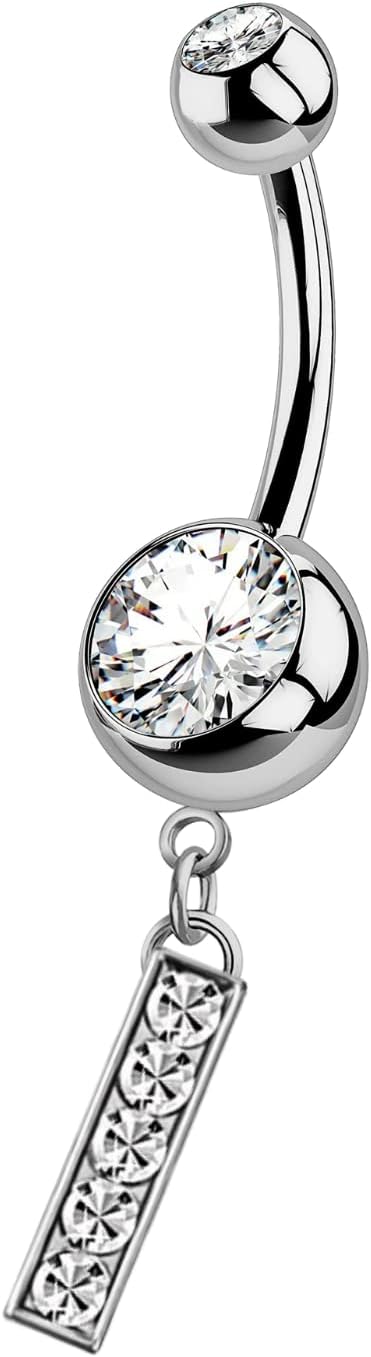 HighSpark Initial Belly Button Rings - 316L Surgical Steel - 14G(1.6mm) - AAA+ CZ Crystals - Silver A - Z Letter Belly Button Rings - 我的商店我的商店我的商店