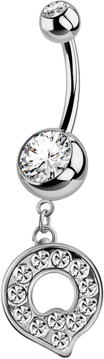HighSpark Initial Belly Button Rings - 316L Surgical Steel - 14G(1.6mm) - AAA+ CZ Crystals - Silver A - Z Letter Belly Button Rings - 我的商店我的商店我的商店