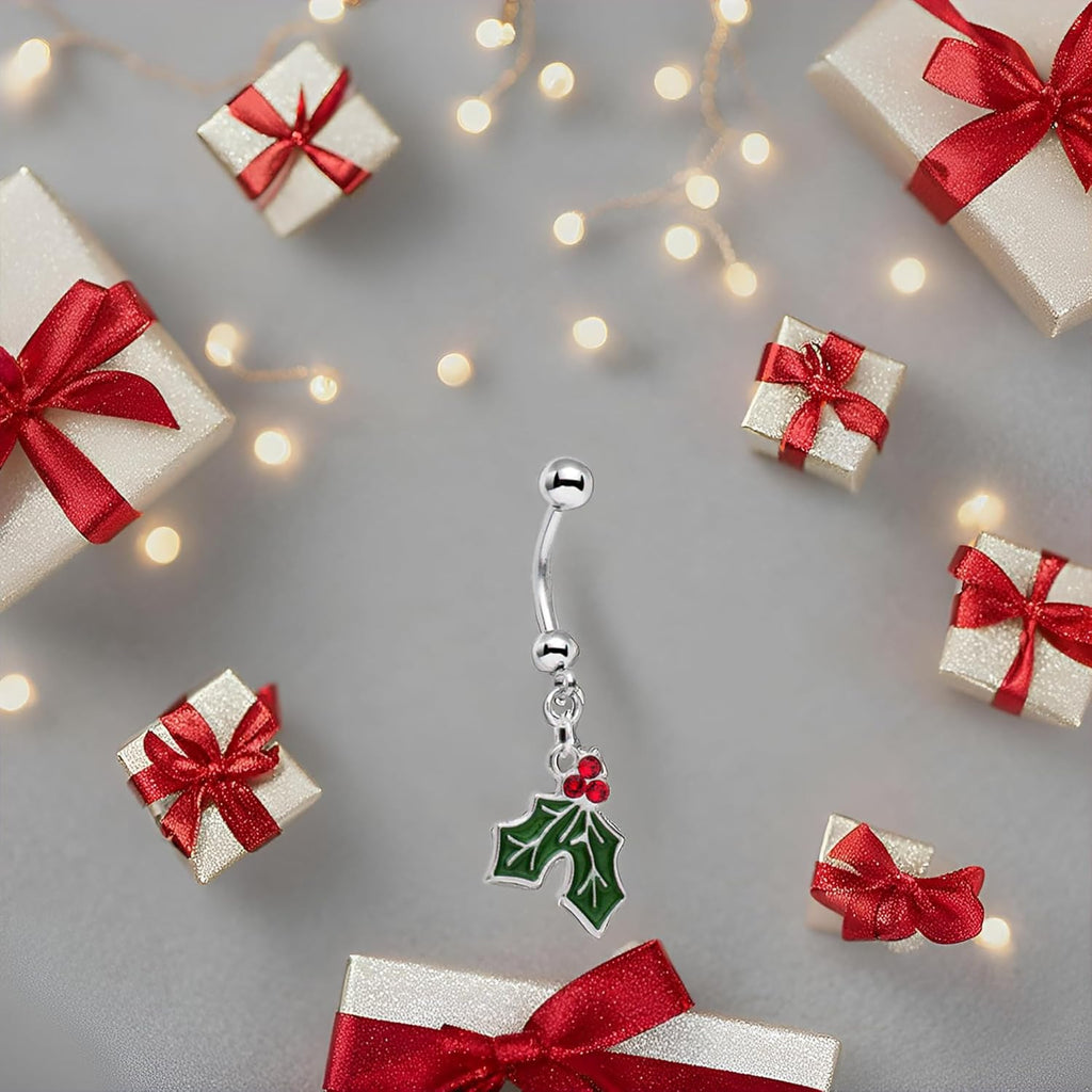 Holiday Mistletoe Dangle Belly Ring Created with Crystal - Christmas Belly Ring - 我的商店我的商店我的商店