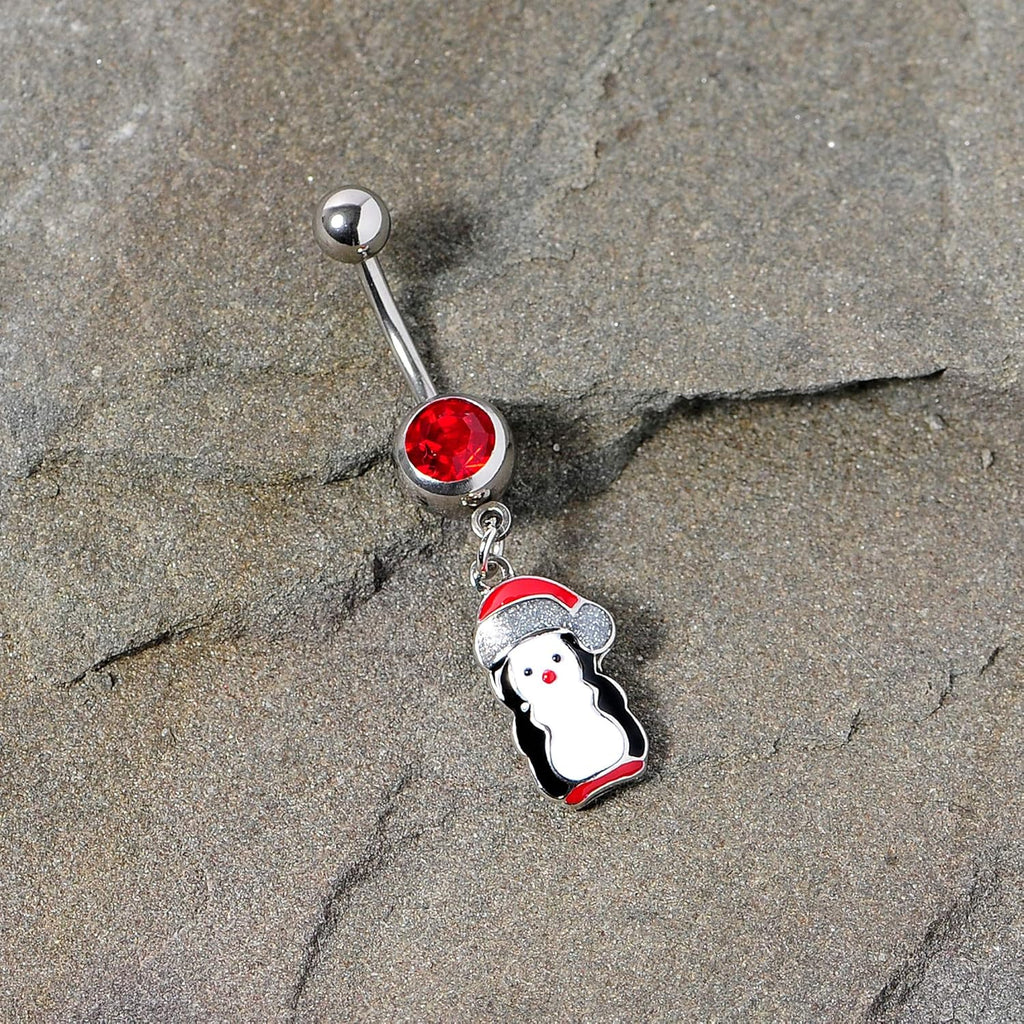 Holiday Womens 14G 316L Steel Navel Ring Christmas Penguin Holiday Dangle Belly Button Ring - 我的商店我的商店我的商店