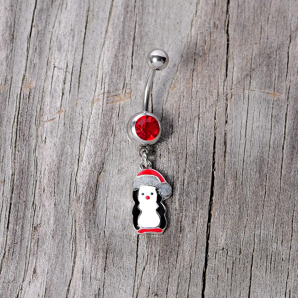 Holiday Womens 14G 316L Steel Navel Ring Christmas Penguin Holiday Dangle Belly Button Ring - 我的商店我的商店我的商店
