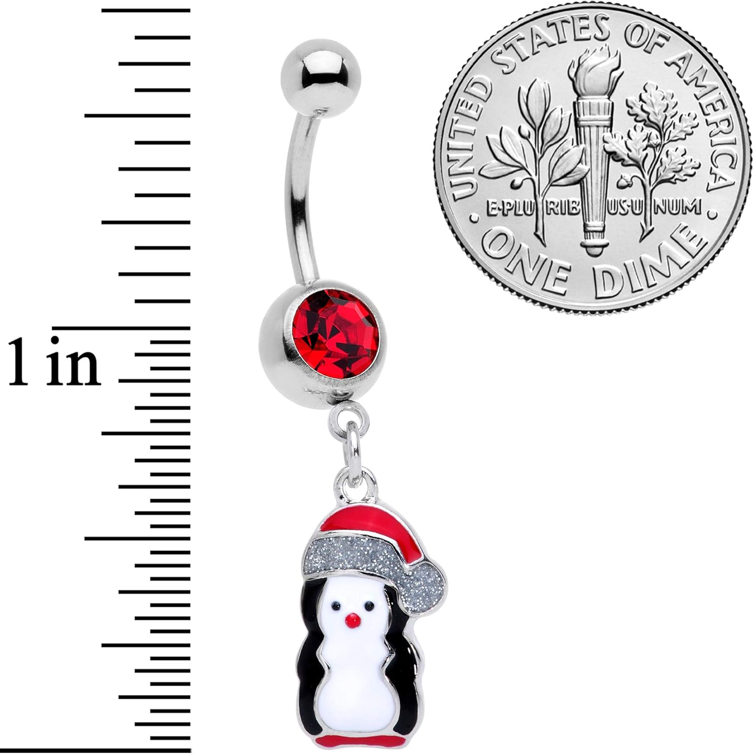 Holiday Womens 14G 316L Steel Navel Ring Christmas Penguin Holiday Dangle Belly Button Ring - 我的商店我的商店我的商店