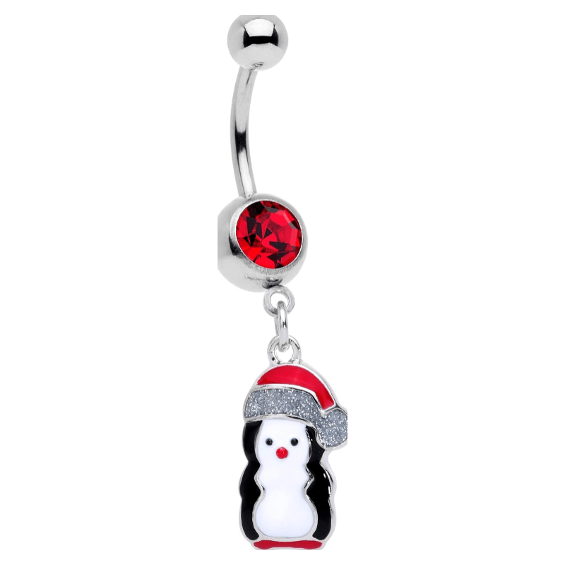 Holiday Womens 14G 316L Steel Navel Ring Christmas Penguin Holiday Dangle Belly Button Ring - QIAO Crystal我的商店QIAO Crystal
