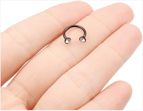 Horseshoe Nose Ring Surgical Steel Double Stud Nose Ring 18g Internally Threaded Cubic Zirconia Daith Piercing Jewelry for Women Inner Diameter 8mm - QIAO Crystal我的商店QIAO Crystal
