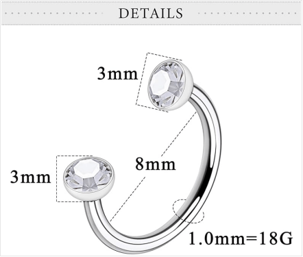 Horseshoe Nose Ring Surgical Steel Double Stud Nose Ring 18g Internally Threaded Cubic Zirconia Daith Piercing Jewelry for Women Inner Diameter 8mm - QIAO Crystal我的商店QIAO Crystal