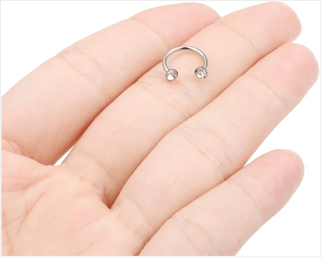 Horseshoe Nose Ring Surgical Steel Double Stud Nose Ring 18g Internally Threaded Cubic Zirconia Daith Piercing Jewelry for Women Inner Diameter 8mm - QIAO Crystal我的商店QIAO Crystal