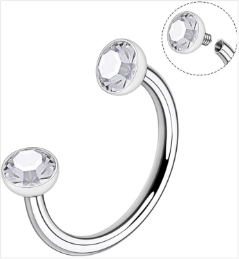 Horseshoe Nose Ring Surgical Steel Double Stud Nose Ring 18g Internally Threaded Cubic Zirconia Daith Piercing Jewelry for Women Inner Diameter 8mm - QIAO Crystal我的商店QIAO Crystal