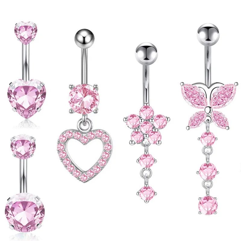 Hot Sale 5 Pieces Heart Navel Ring Set Stainless Steel Body Piercing Jewelry Zircon Heart Combination - QIAO CrystalQIAO CrystalQIAO Crystal