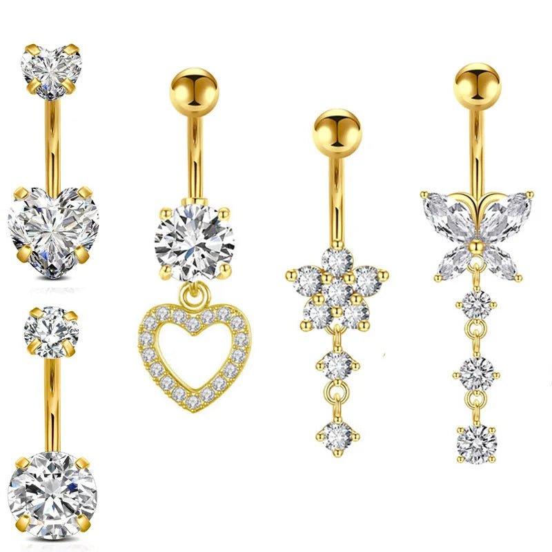Hot Sale 5 Pieces Heart Navel Ring Set Stainless Steel Body Piercing Jewelry Zircon Heart Combination - QIAO CrystalQIAO CrystalQIAO Crystal