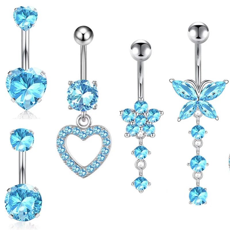 Hot Sale 5 Pieces Heart Navel Ring Set Stainless Steel Body Piercing Jewelry Zircon Heart Combination - QIAO CrystalQIAO CrystalQIAO Crystal