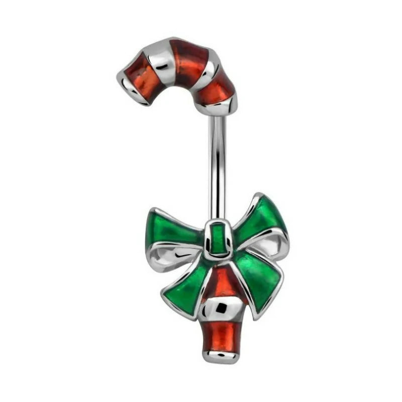 Christmas Crutch Belly Rings 14G Surgical Steel Navel Piercing Jewelry Navel Belly Button Ring Bend Rings