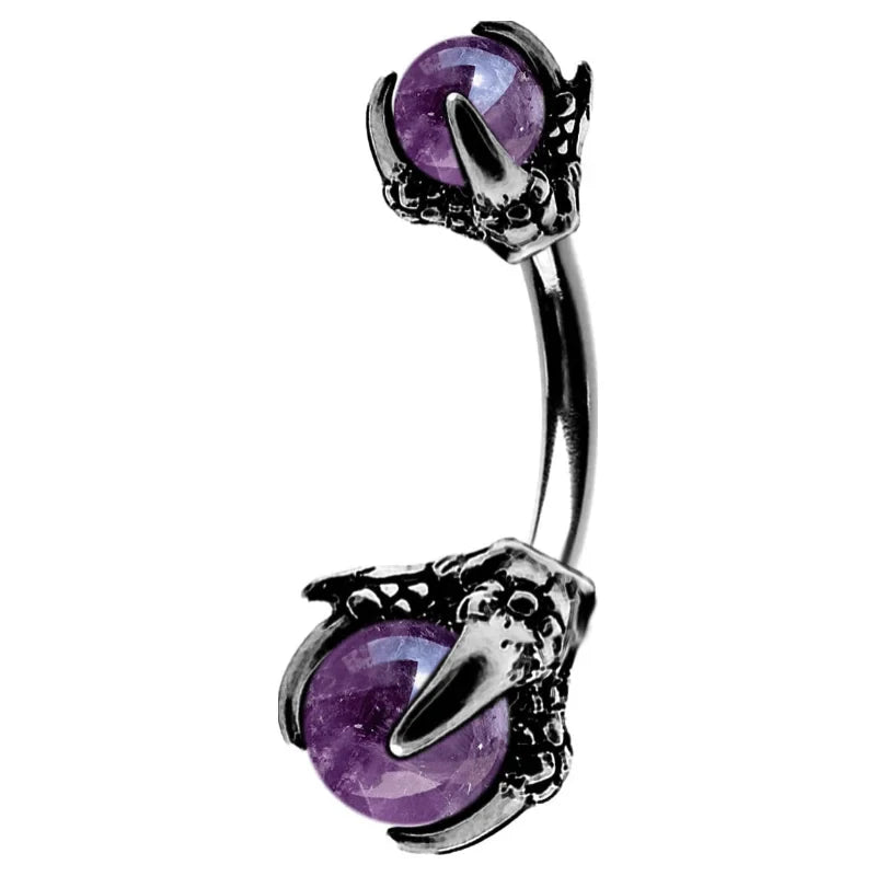 Claw 14G Surgical Steel Navel Dragon Claws Holding Natural Stone Navel Belly Ring