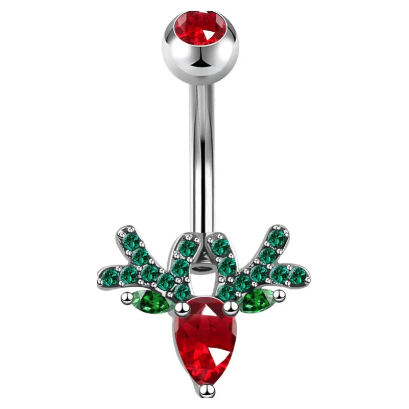 Deer Head Navel Piercing Jewelry Christmas Belly Button Ring 14G Surgical Steel